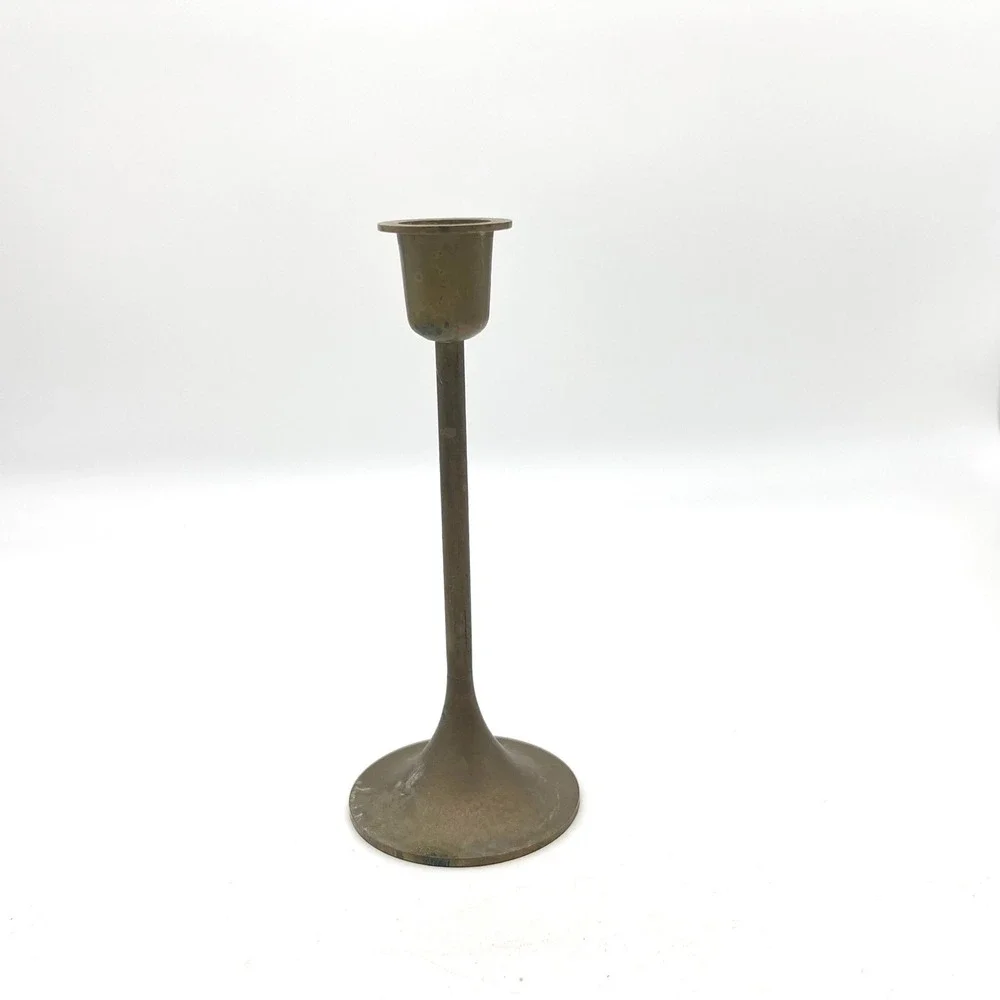 Vintage Slender Brass Taper Candlestick Holder‎ Trumpet Base MCM 6 inch